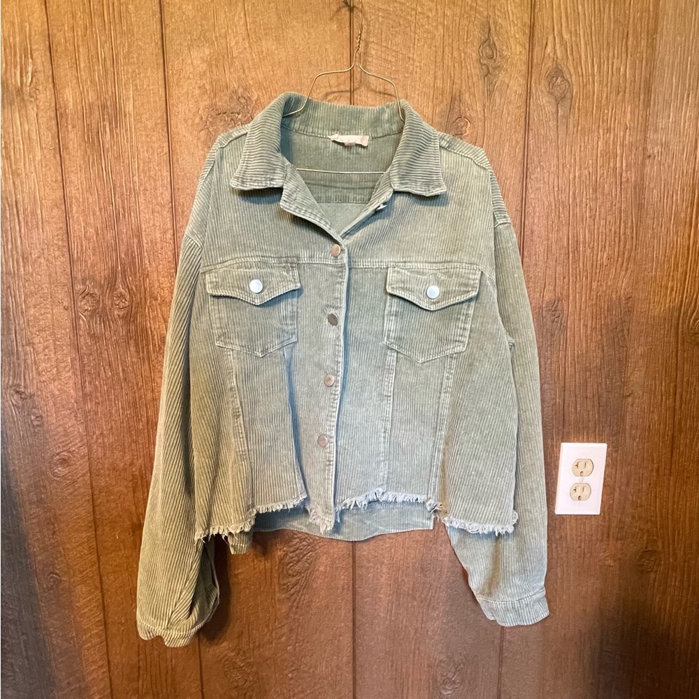 Altar'd State Olive Corduroy Jean Jacket